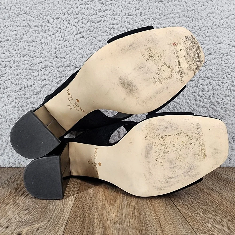 Kate‎ Spade New York Size 7 Black Suede Slingback Block Heel Dress Sandals